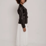 Veste en cuir ceinturée