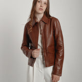 Veste en cuir marron
