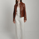 Veste en cuir marron